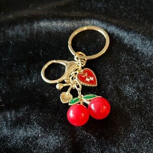 Cherry Charm Keychain with Heart Accent
